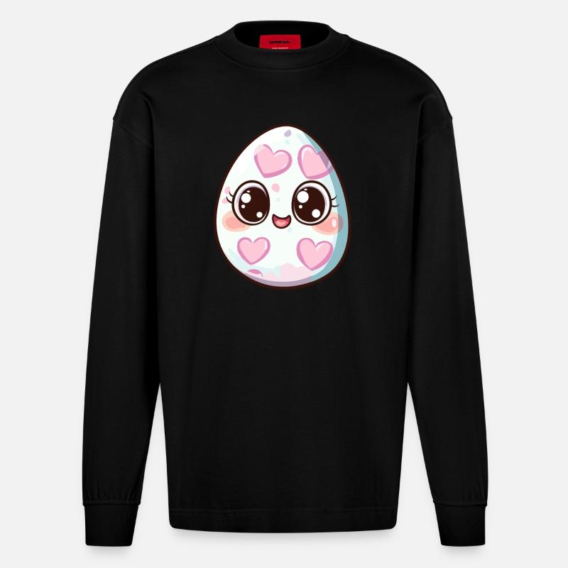 Süßes Ei mit Herzchen - Heavyweight Oversized Organic Langarmshirt Made in EU - SOLID BLACK