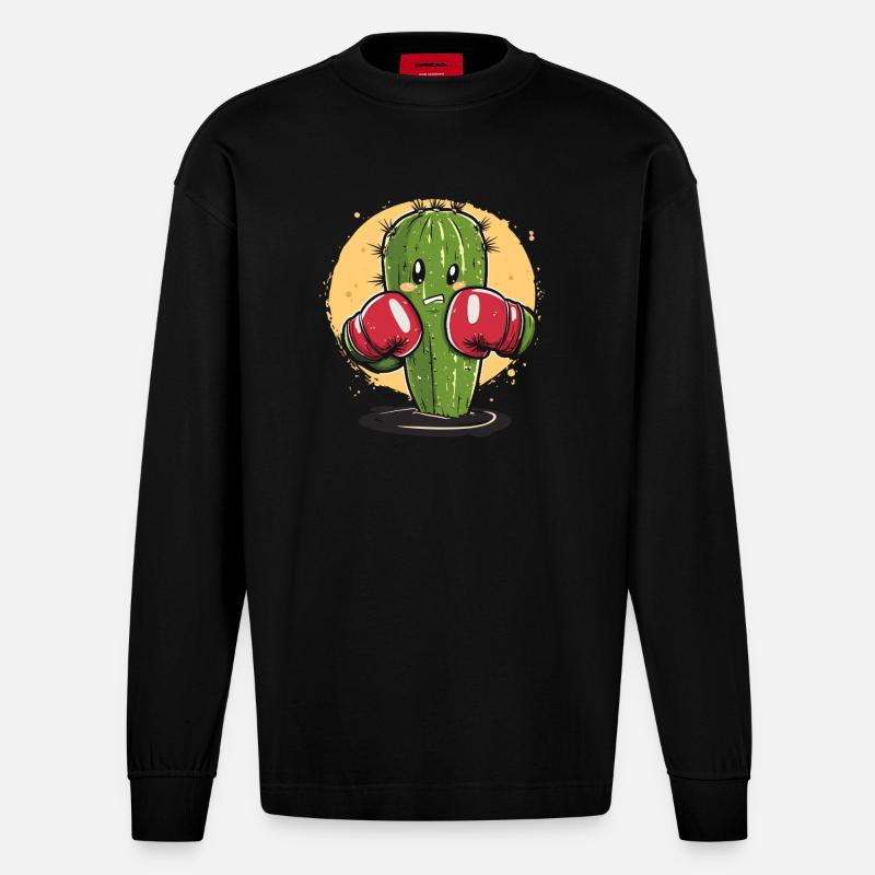 Box-Kaktus mit Power - Heavyweight Oversized Organic Langarmshirt Made in EU - SOLID BLACK
