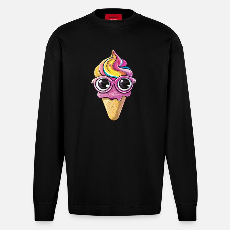 Eis mit Brille - Heavyweight Oversized Organic Langarmshirt Made in EU - SOLID BLACK