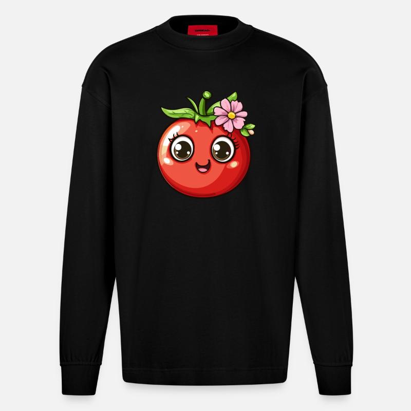 Tomate mit Blüte - Heavyweight Oversized Organic Langarmshirt Made in EU - SOLID BLACK