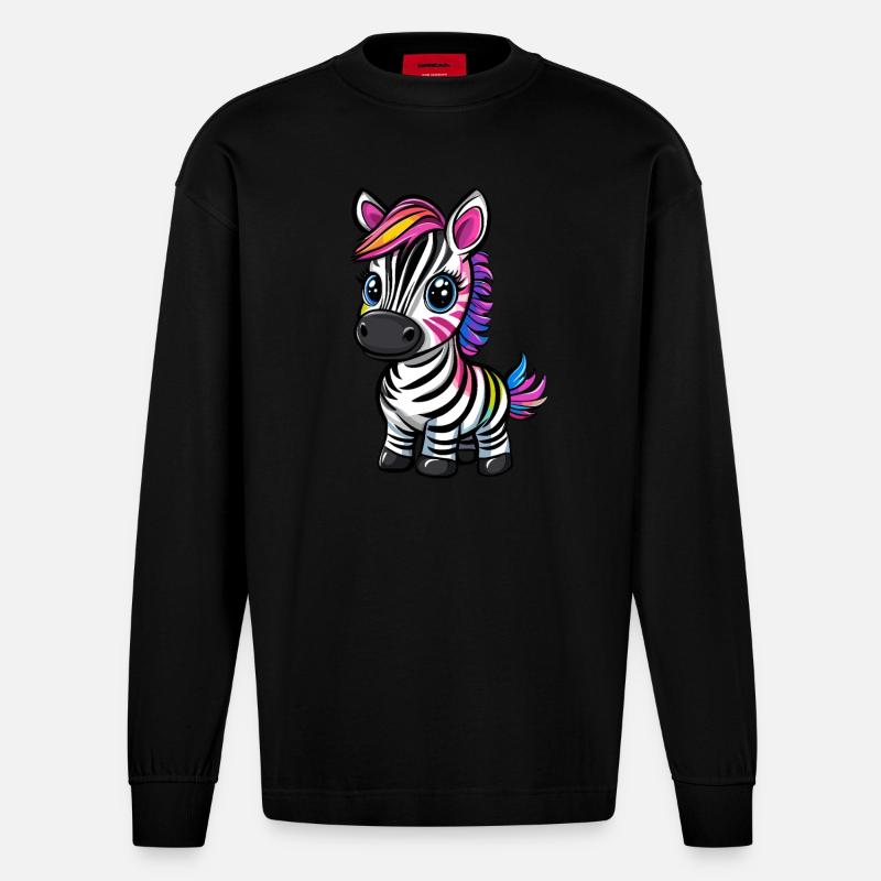 Bunt gestreiftes Zebra - Heavyweight Oversized Organic Langarmshirt Made in EU - SOLID BLACK