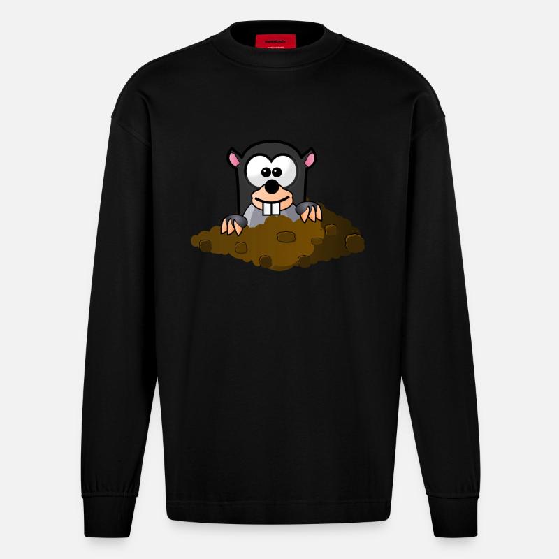 Maulwurf Comic Stil - Heavyweight Oversized Organic Langarmshirt Made in EU - SOLID BLACK