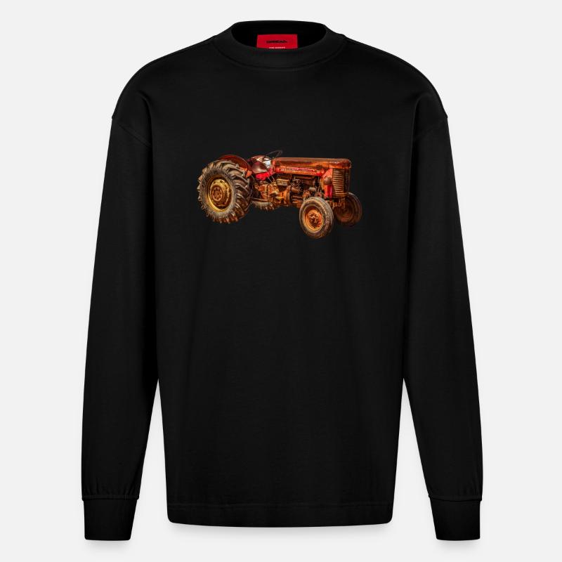 roter Traktor Oldtimer - Heavyweight Oversized Organic Langarmshirt Made in EU - SOLID BLACK