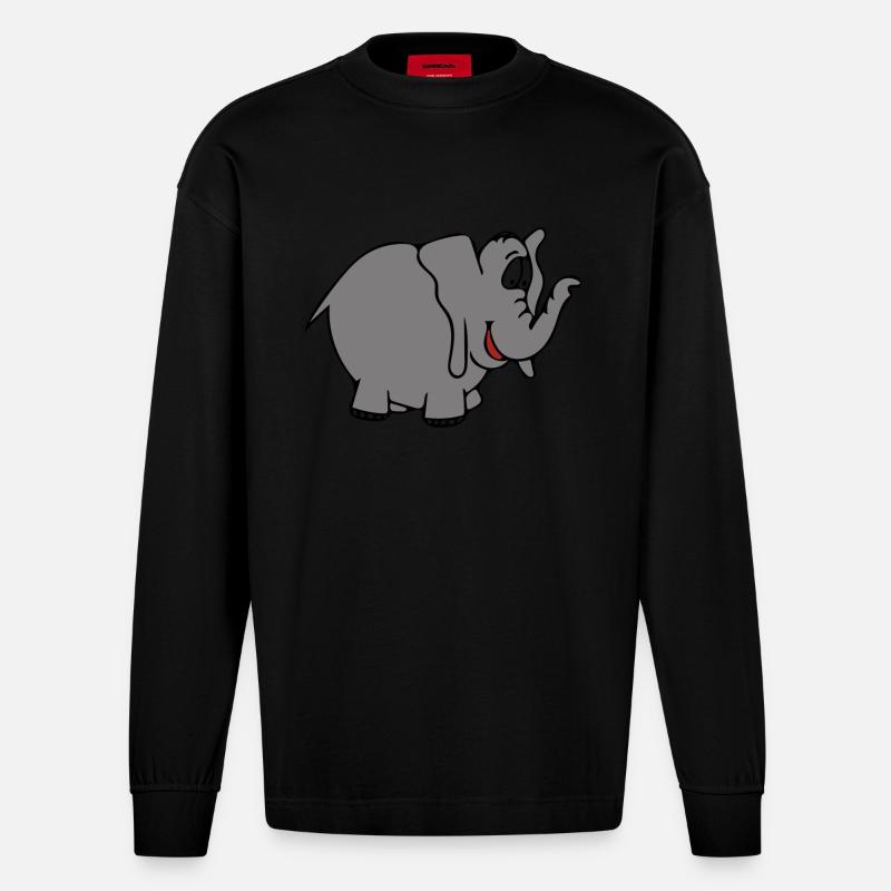 Elefant,Tier,Comic,Kinder - Heavyweight Oversized Organic Langarmshirt Made in EU - SOLID BLACK