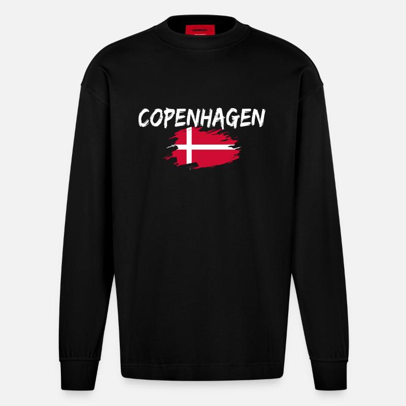 Copenhague Danemark Drapeau Copenhague - Manches longues bio épais oversize fabriqué en UE - SOLID BLACK