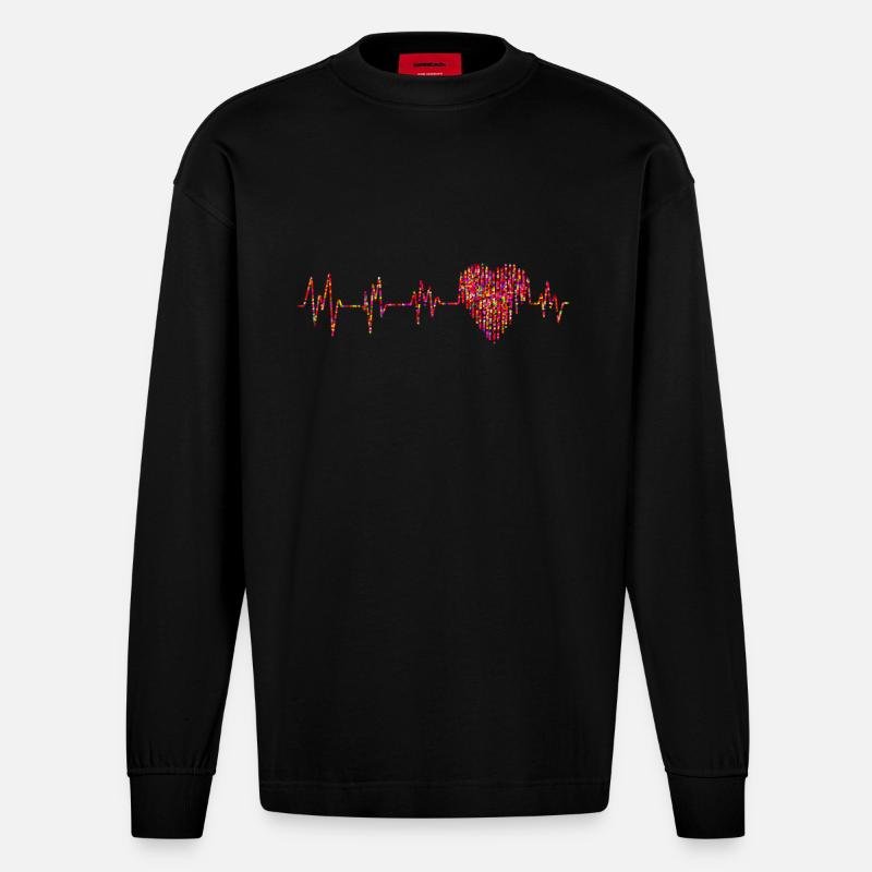 Bunter Herzschlag Geschenkidee - Heavyweight Oversized Organic Langarmshirt Made in EU - SOLID BLACK