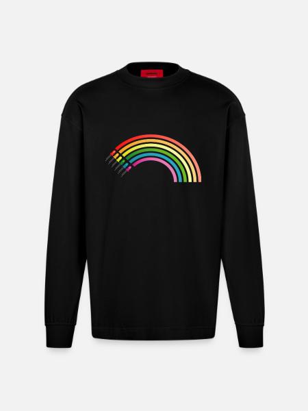 Regenbogen LED - Heavyweight Oversized Organic Langarmshirt Made in EU - SOLID BLACK