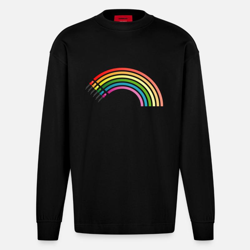 Regenbogen LED - Heavyweight Oversized Organic Langarmshirt Made in EU - SOLID BLACK
