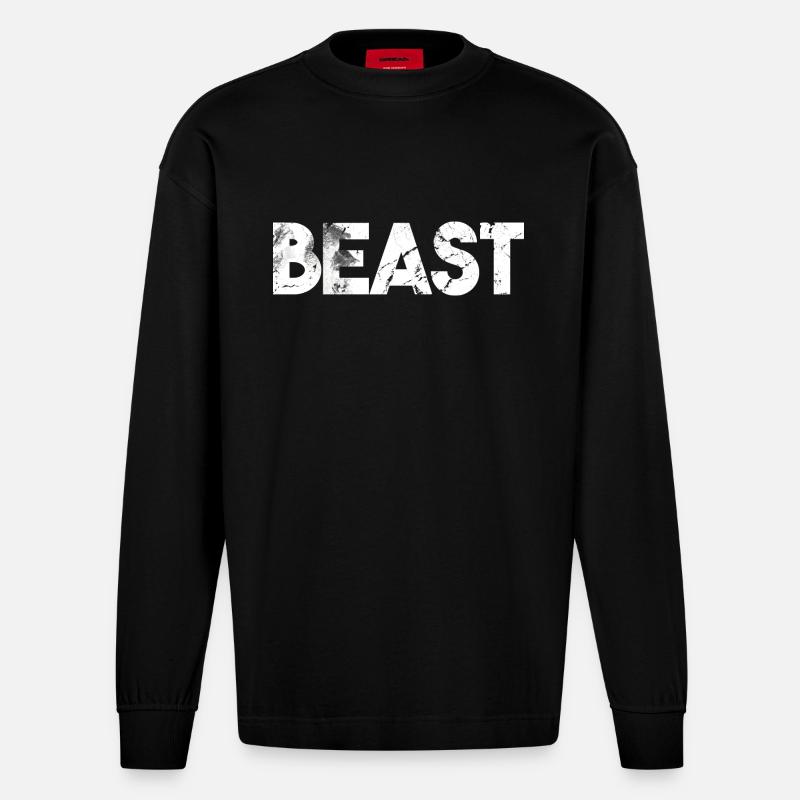 Beast Schriftzug Grizzlybär Geschenkidee - Heavyweight Oversized Organic Langarmshirt Made in EU - SOLID BLACK