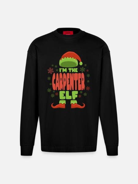 Carpenter Christmas Elf - Heavyweight Oversized Organic Longsleeve Shirt Made in EU - SOLID BLACK