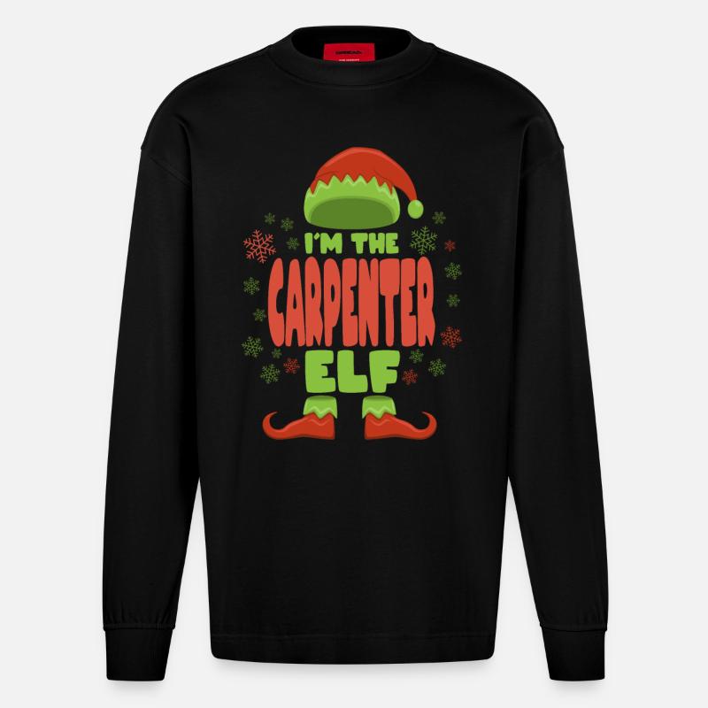 Charpentier Elfe de Noël - Manches longues bio épais oversize fabriqué en UE - SOLID BLACK