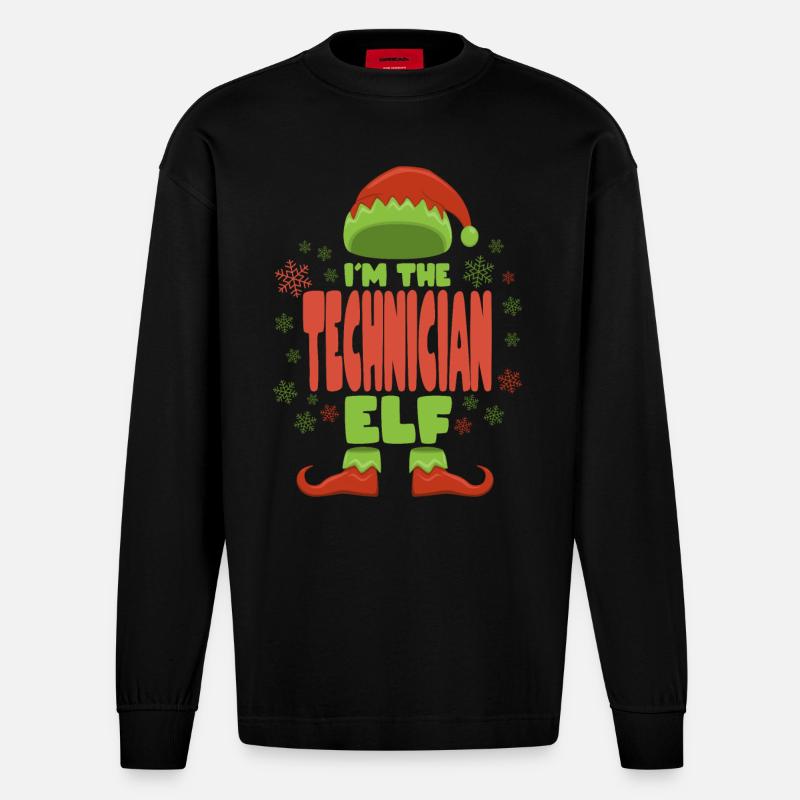 Technician Christmas Elf - Heavyweight Oversized Organic Longsleeve Shirt Made in EU - SOLID BLACK