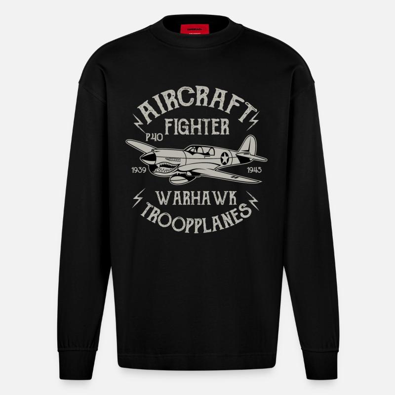 Warhawk Fighter - Heavyweight Oversized Organic Langarmshirt Made in EU - SOLID BLACK