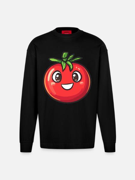 Happy tomato - Heavyweight Oversized Organic Longsleeve Shirt Made in EU - SOLID BLACK