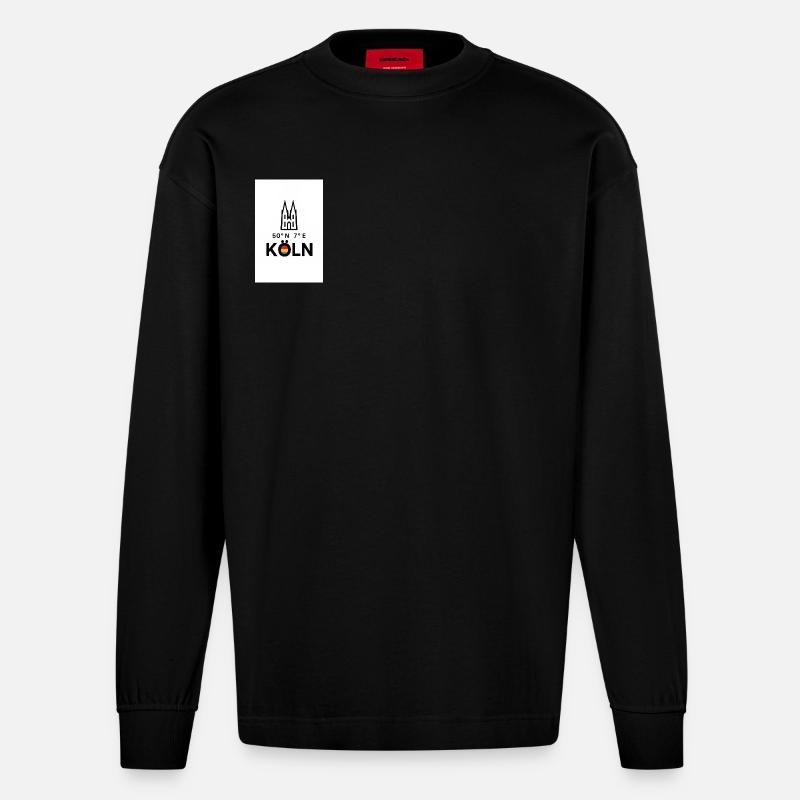 Köln Kompass 50°N 7°E Skyline - Heavyweight Oversized Organic Langarmshirt Made in EU - SOLID BLACK