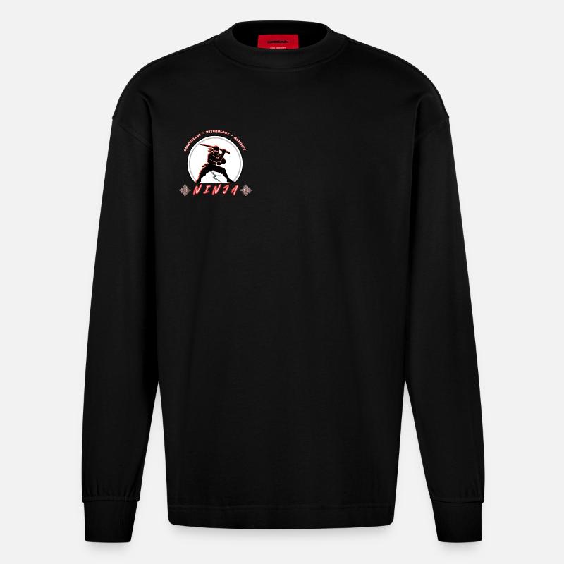 Ninja-Krieger-Emblem – Kampfsport-Design - Heavyweight Oversized Organic Langarmshirt Made in EU - SOLID BLACK