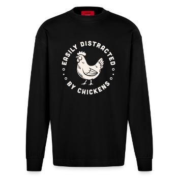 Henne Huhn Humor Lustige Bauernhoftiere - Heavyweight Oversized Organic Langarmshirt Made in EU - SOLID BLACK - Vorne
