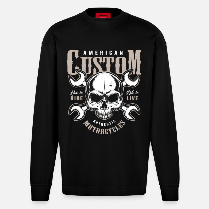 Custom Motorräder Biker - Heavyweight Oversized Organic Langarmshirt Made in EU - SOLID BLACK