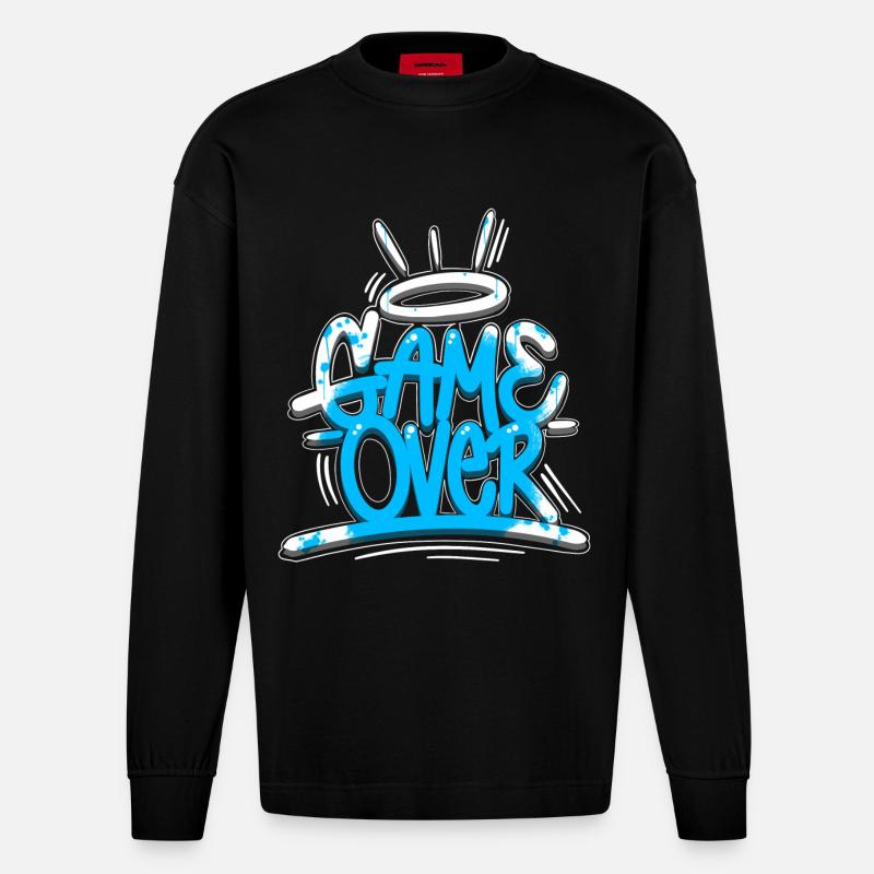 Game Over Graffiti Blue - Manches longues bio épais oversize fabriqué en UE - SOLID BLACK