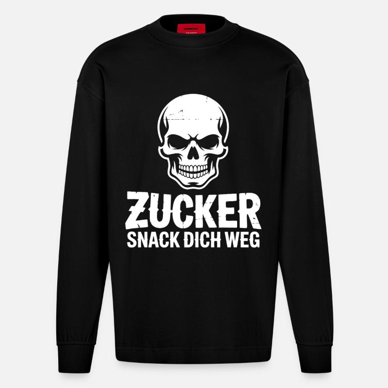 Zucker Schädel Snack Dich Weg - Heavyweight Oversized Organic Langarmshirt Made in EU - SOLID BLACK