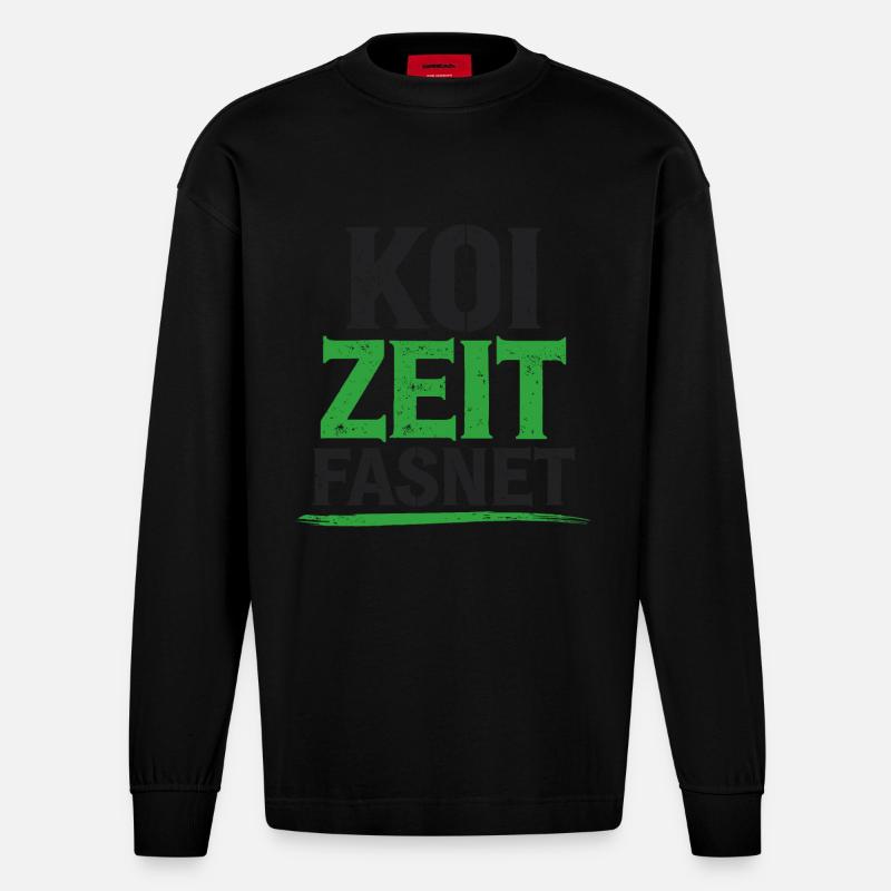 Koi Zeit Fasnet - Carnaval Carnaval - Manches longues bio épais oversize fabriqué en UE - SOLID BLACK