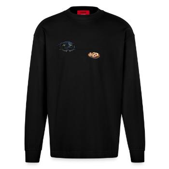 "Funny Cat Craving Cookie" - Heavyweight Oversized Organic Langarmshirt Made in EU - SOLID BLACK - Vorne