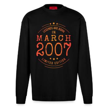 Geburtstag März 2007 Limited Edition Vintage - Heavyweight Oversized Organic Langarmshirt Made in EU - SOLID BLACK - Vorne