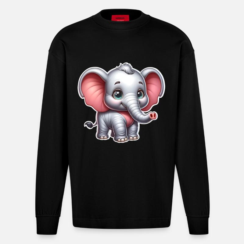 Éléphant - Manches longues bio épais oversize fabriqué en UE - SOLID BLACK
