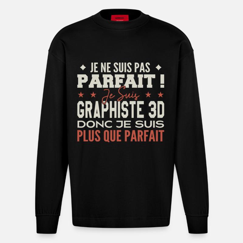 Graphiste 3D, le Métier de Rêve Mis à l’Honneur - Manches longues bio épais oversize fabriqué en UE - SOLID BLACK