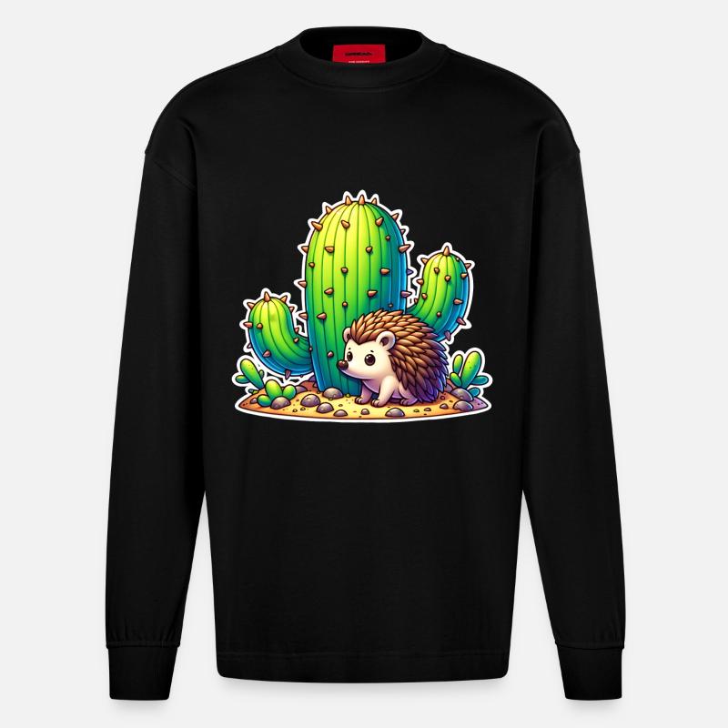 Cactus hérisson - Manches longues bio épais oversize fabriqué en UE - SOLID BLACK