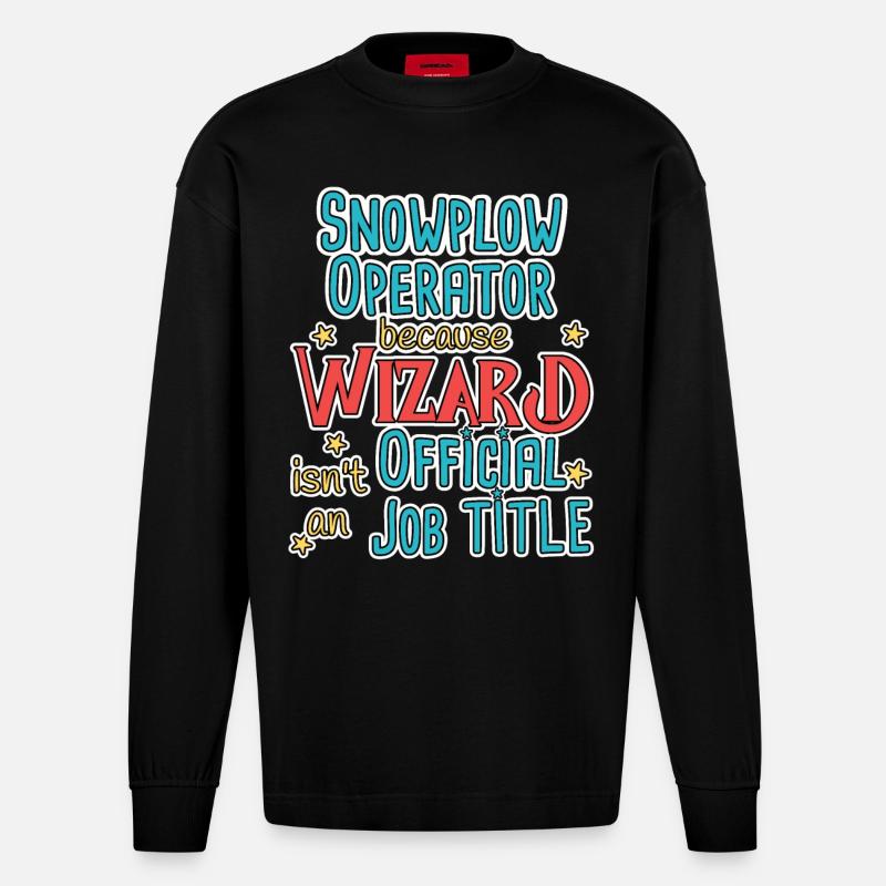 Snowplow Operator Wizard Schneepflugfahrer - Heavyweight Oversized Organic Longsleeve Shirt Made in EU - SOLID BLACK