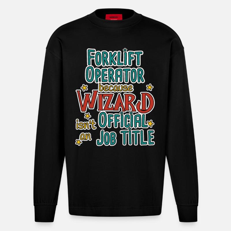 Forklift Operator Wizard - Heavyweight Oversized Organic Langarmshirt Made in EU - SOLID BLACK