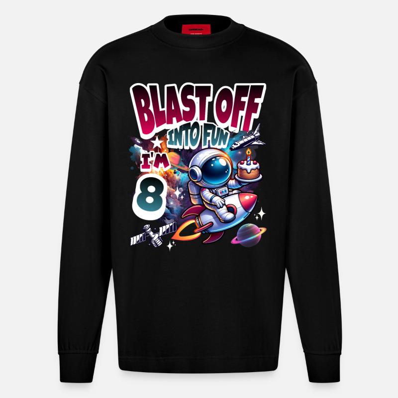 Astronaute 8e anniversaire Espace - Manches longues bio épais oversize fabriqué en UE - SOLID BLACK