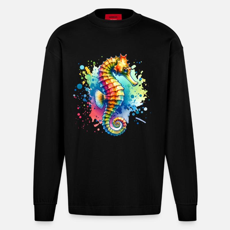 Hippocampe Hippocampe - Manches longues bio épais oversize fabriqué en UE - SOLID BLACK