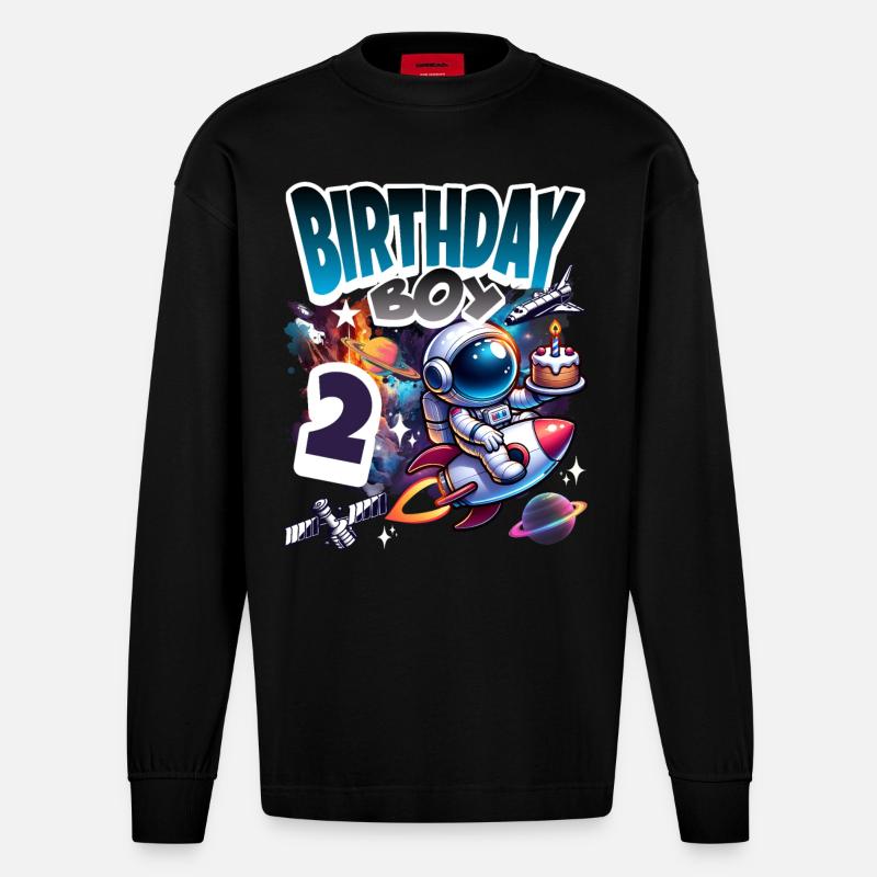 Astronaute 2e anniversaire Espace - Manches longues bio épais oversize fabriqué en UE - SOLID BLACK