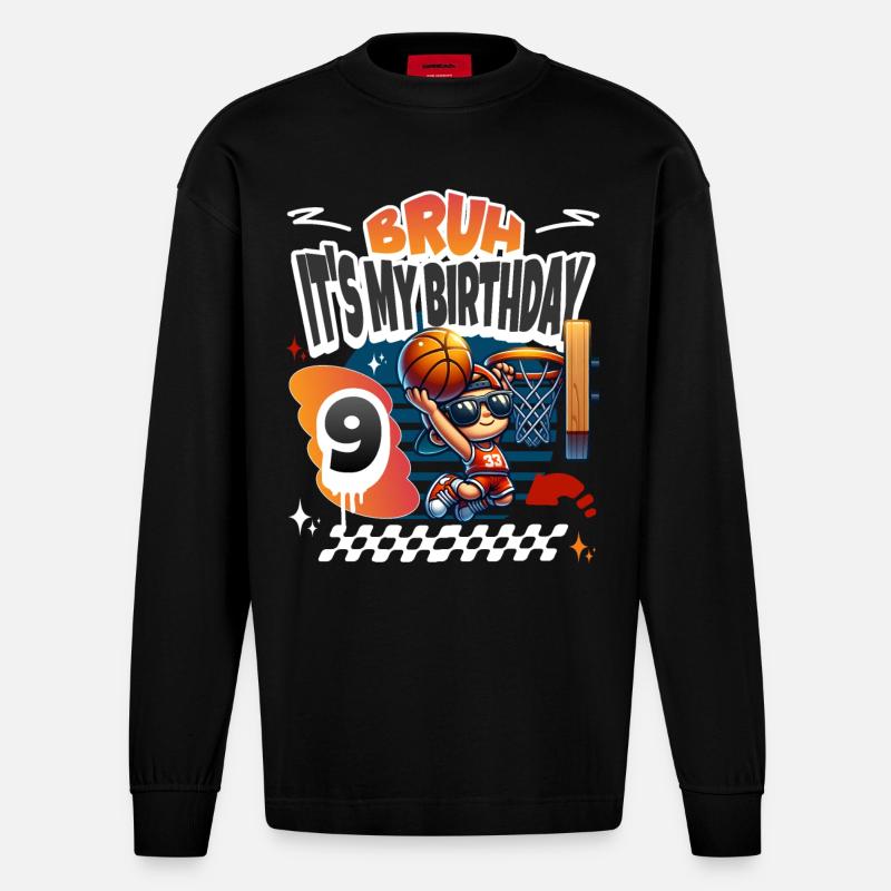 Basketball 9e anniversaire - Manches longues bio épais oversize fabriqué en UE - SOLID BLACK