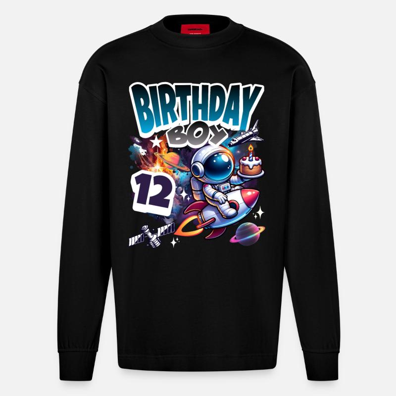 Astronaute 12e anniversaire Espace - Manches longues bio épais oversize fabriqué en UE - SOLID BLACK