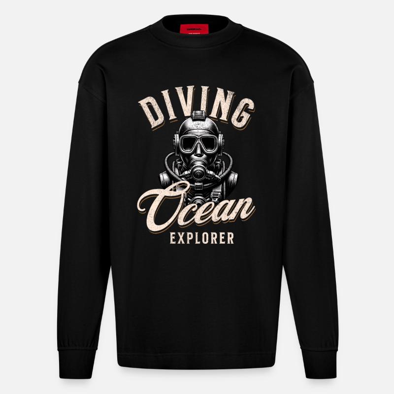 Plongeur Ocean Explorer - Manches longues bio épais oversize fabriqué en UE - SOLID BLACK