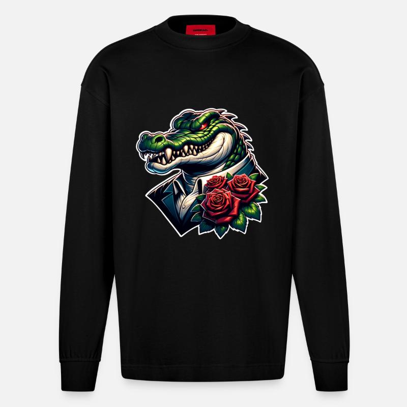 Krokodil - Heavyweight Oversized Organic Langarmshirt Made in EU - SOLID BLACK