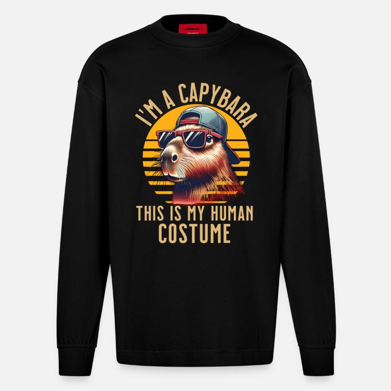 Capybara Kostüm - Heavyweight Oversized Organic Langarmshirt Made in EU - SOLID BLACK