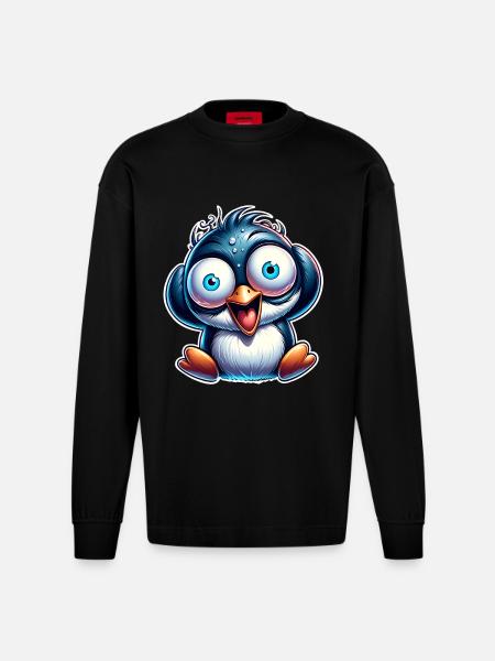 Penguin Crazy - Heavyweight Oversized Organic Longsleeve Shirt Made in EU - SOLID BLACK