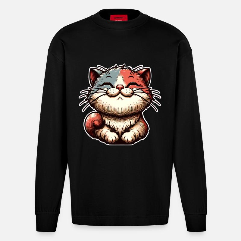 Katze - Heavyweight Oversized Organic Langarmshirt Made in EU - SOLID BLACK