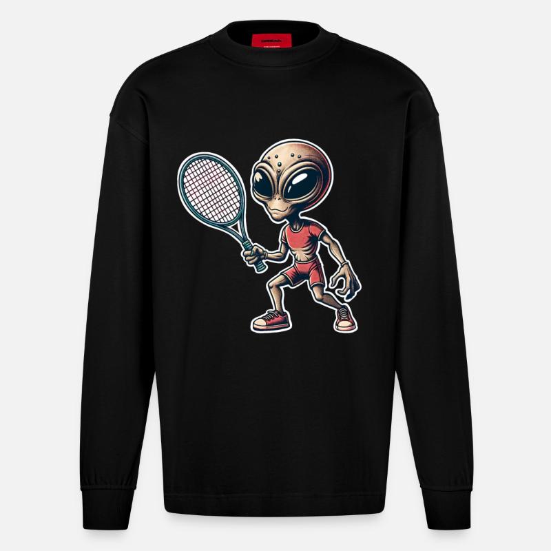 Alien Tennis - Heavyweight Oversized Organic Langarmshirt Made in EU - SOLID BLACK