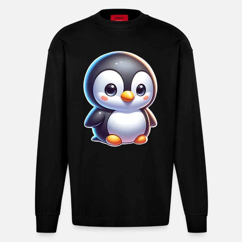 Pinguin - Heavyweight Oversized Organic Langarmshirt Made in EU - SOLID BLACK