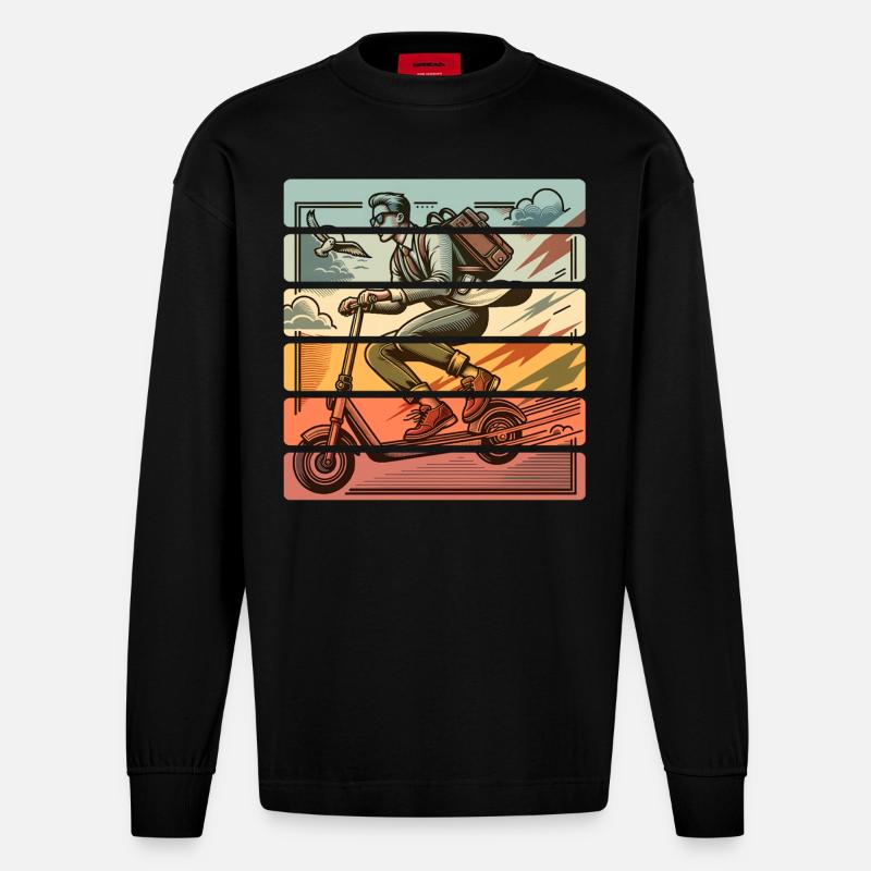 E-Scooter E-Roller Tretroller - Heavyweight Oversized Organic Langarmshirt Made in EU - SOLID BLACK