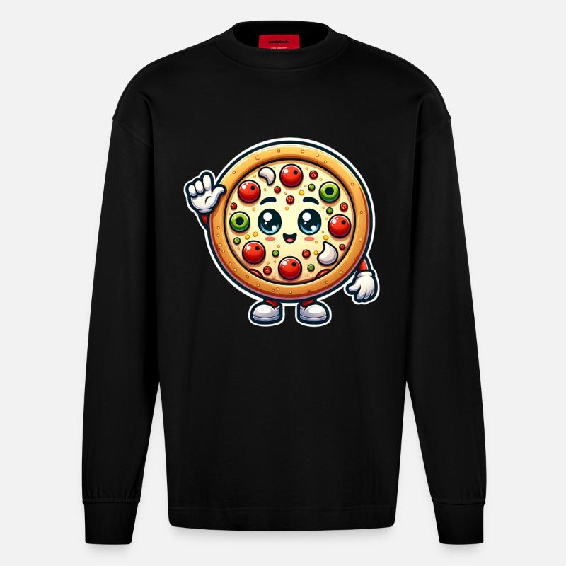 Pizza - Heavyweight Oversized Organic Langarmshirt Made in EU - SOLID BLACK