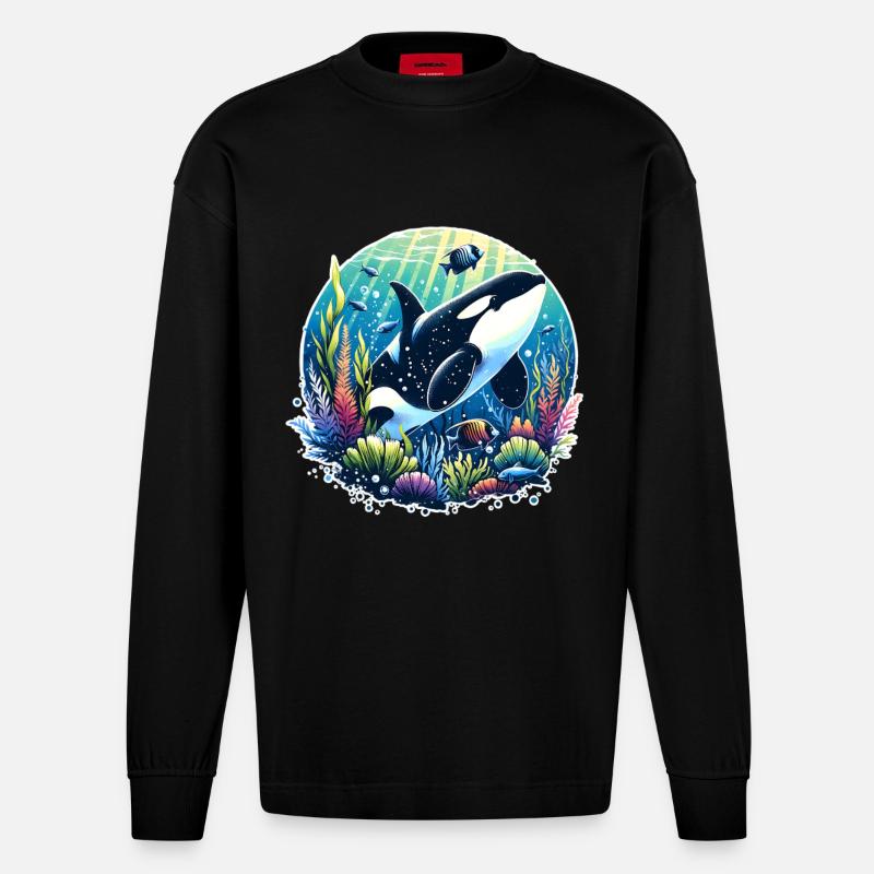 Orca Schwertwal - Heavyweight Oversized Organic Langarmshirt Made in EU - SOLID BLACK