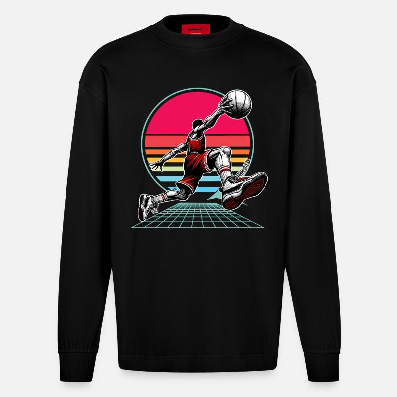Basket-ball Joueurs de basket-ball - Manches longues bio épais oversize fabriqué en UE - SOLID BLACK