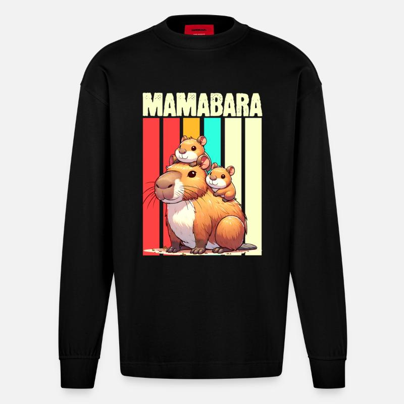 Mamabara Mutter Capybara - Heavyweight Oversized Organic Langarmshirt Made in EU - SOLID BLACK