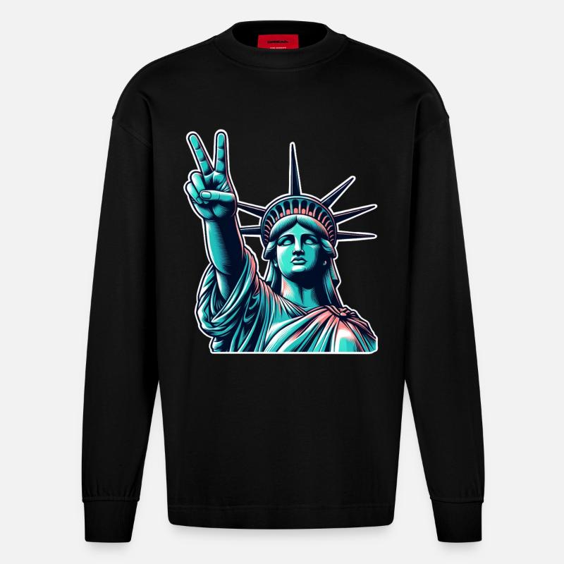Statue de la Liberté Paix - Manches longues bio épais oversize fabriqué en UE - SOLID BLACK